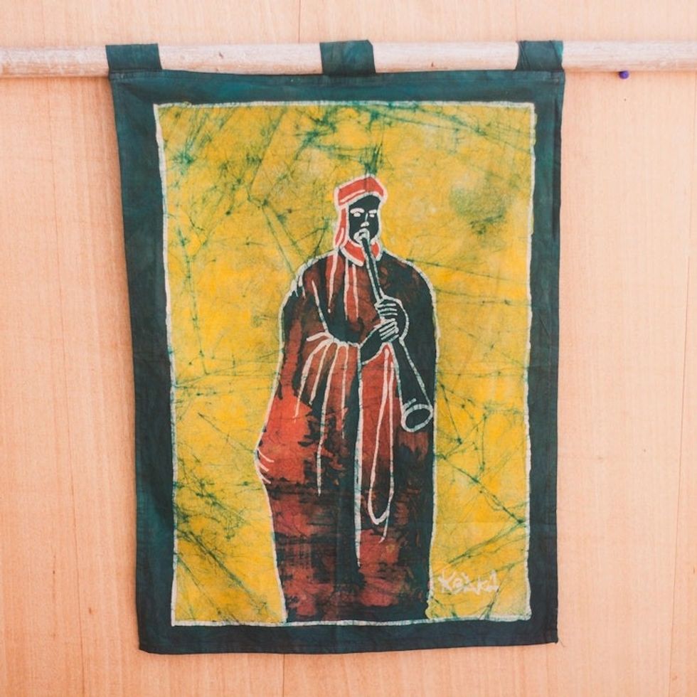 Batik Cotton Wall Hanging of an African Musician from Ghana 'Ghanaian Musician'