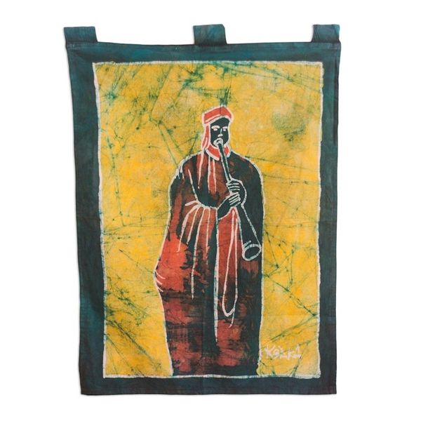 Alternate image for Batik Cotton Wall Hanging of an African Musician from Ghana Ghanaian Musician