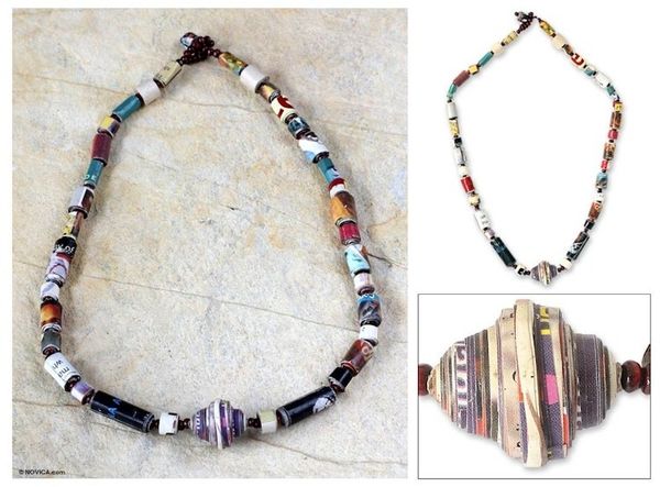 Alternate image for Unique Recycled Paper Beaded Necklace Simply Me