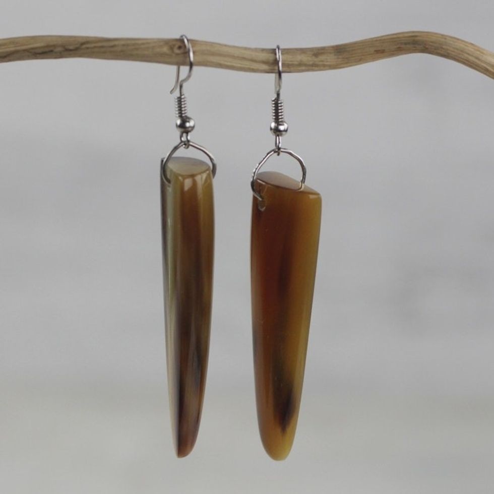 Modern Horn Dangle Earrings 'Brown Enyefewu'