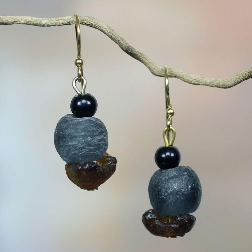 African Handcrafted Recycled Glass Dangle Earrings 'Magic'