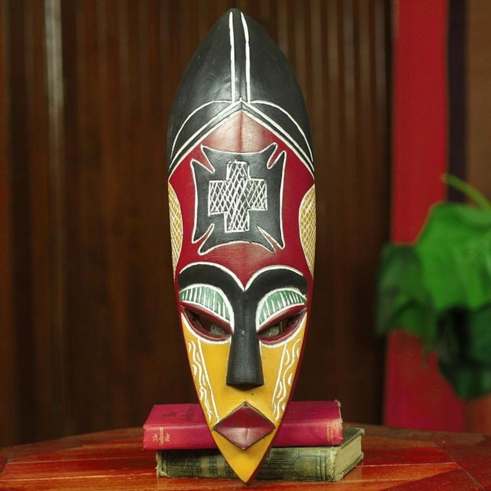 Red and Yellow African Mask 'Safety and Security'