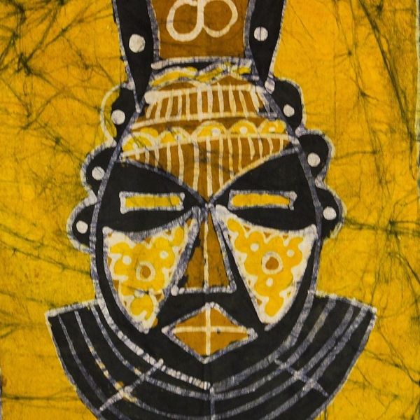 Alternate image for Brown and Yellow African Mask Cotton Batik Wall Hanging Aya African Mask
