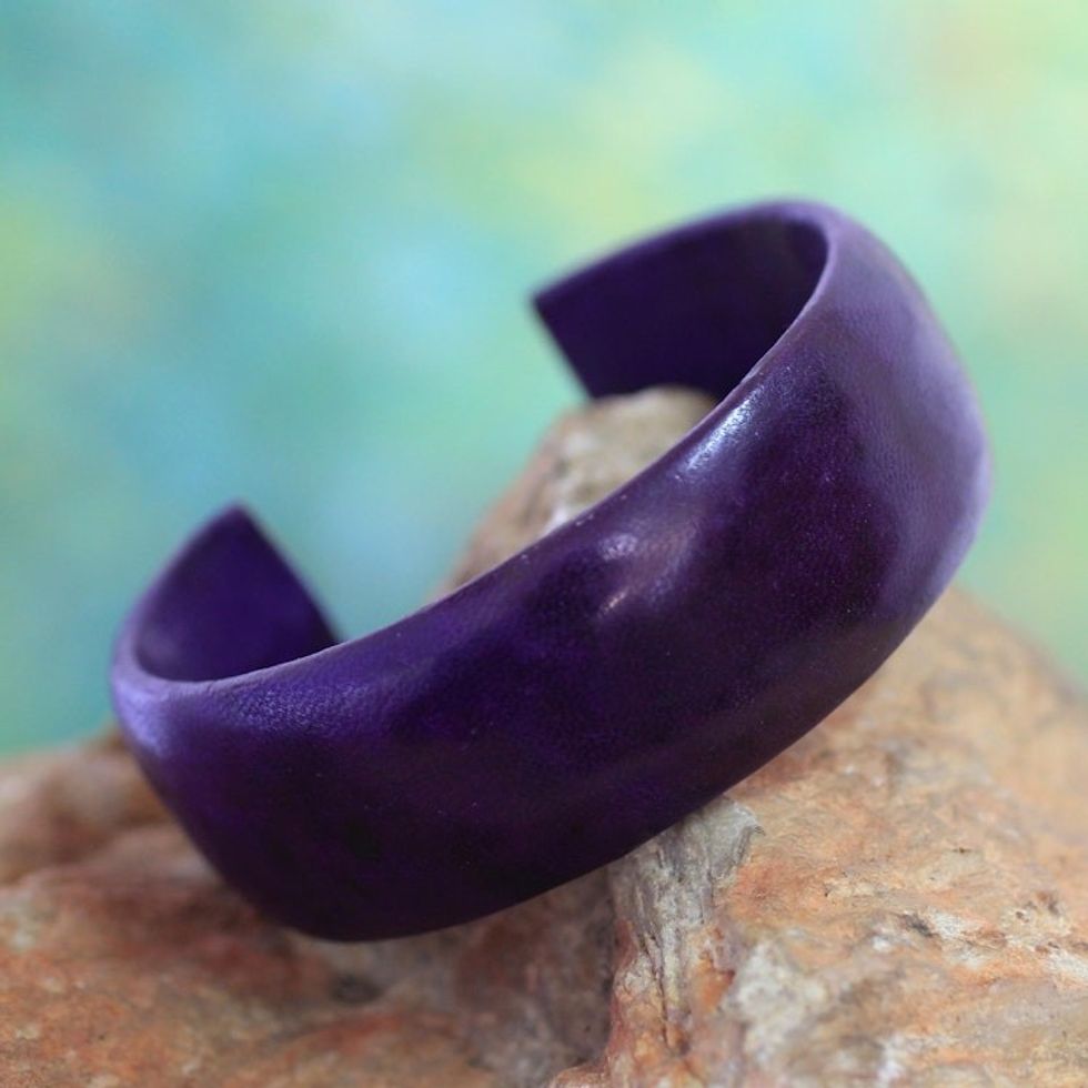 Artisan Crafted Leather Cuff Bracelet 'Annula in Purple'
