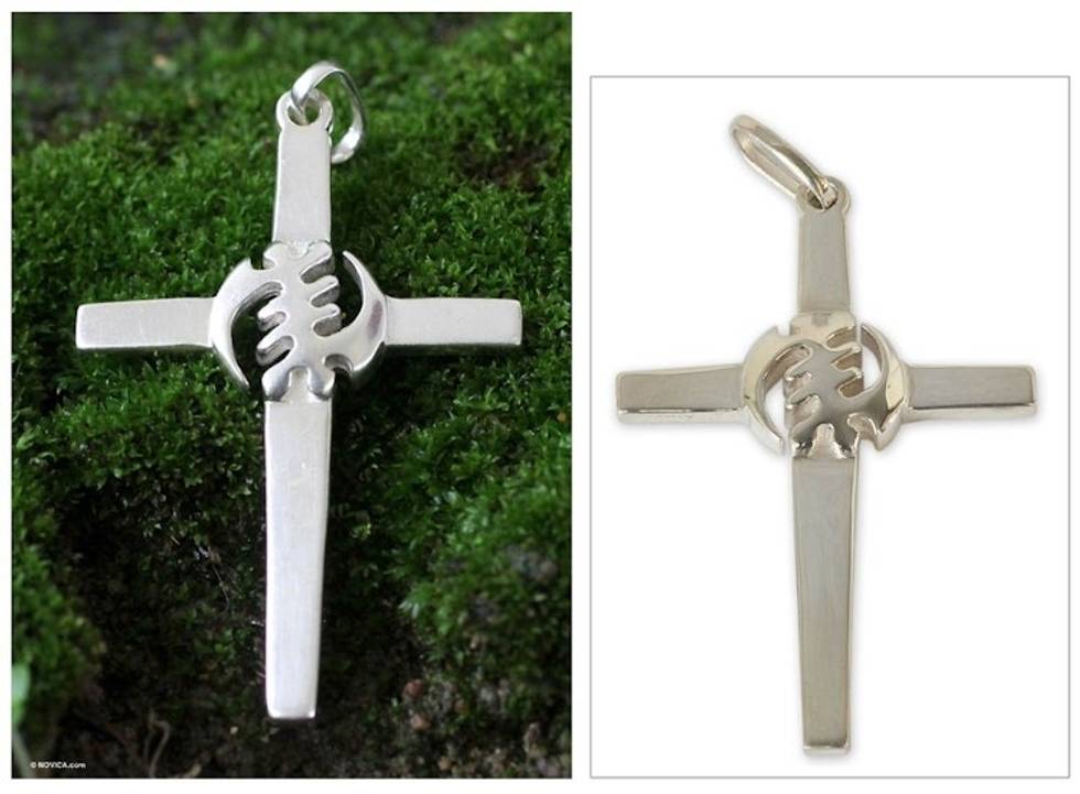 Handmade Sterling Silver Cross Pendant 'God is Supreme'