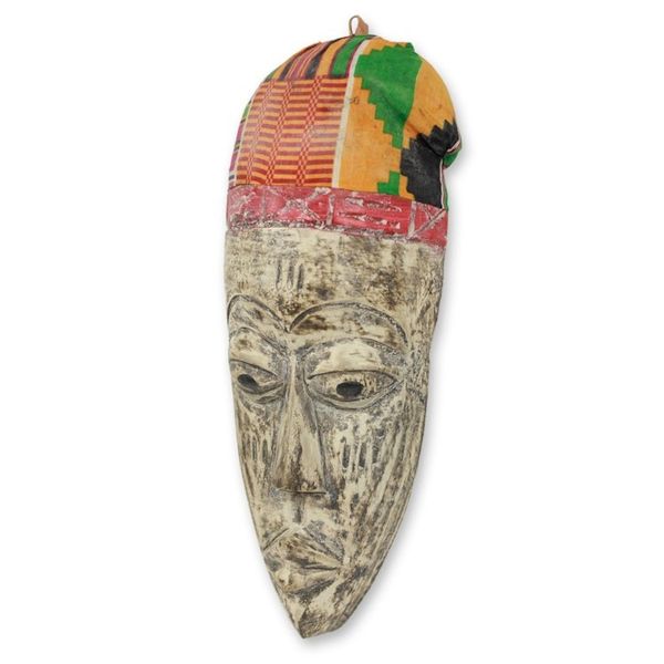 Alternate image for Ewe Tribal African Mask with Kente Cloth from Ghana Elder Ewe Gentleman