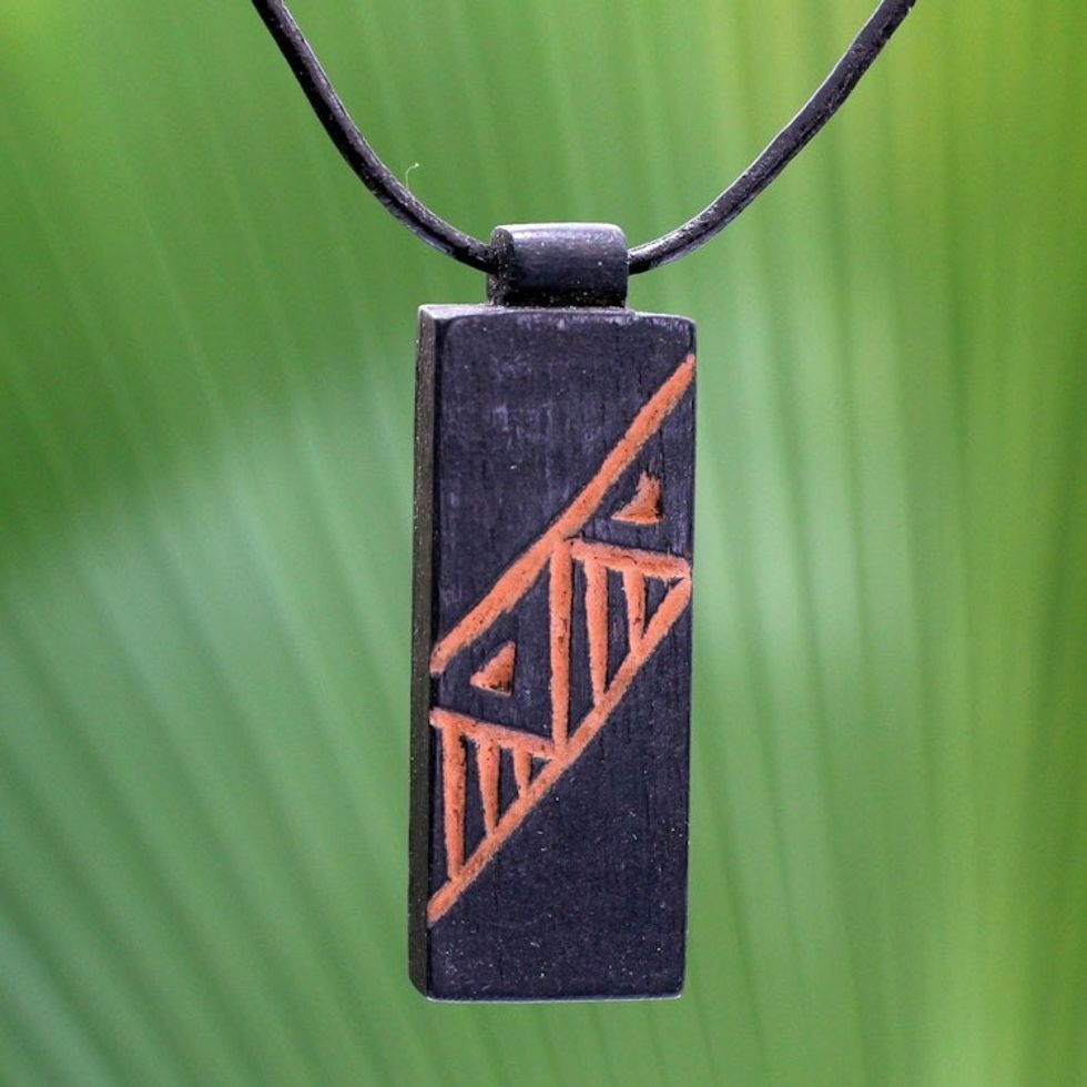 Men's Hand Made Wood Pendant Necklace 'Kente Man'