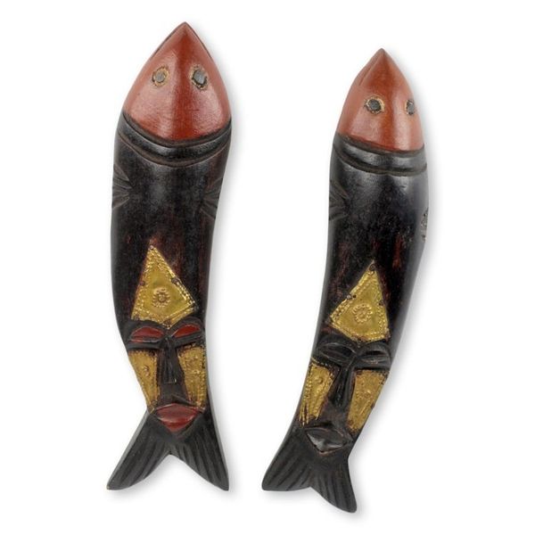 Alternate image for Artisan Crafted Fish Theme African Masks Pair Brother Fish