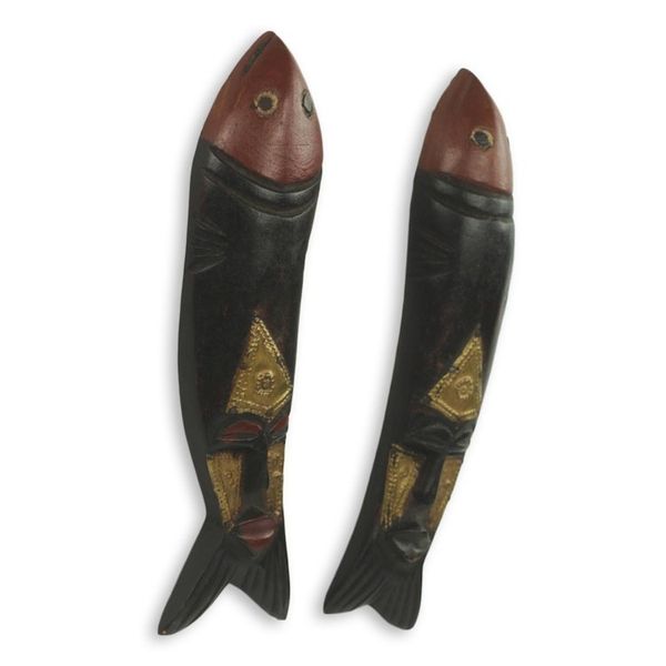 Alternate image for Artisan Crafted Fish Theme African Masks Pair Brother Fish