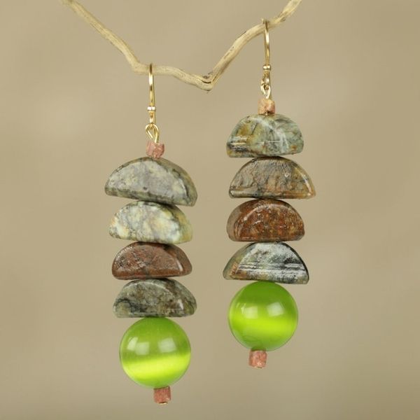 Alternate image for Hand Beaded Earrings with Soapstone and Cats Eye Nndwoma Kese