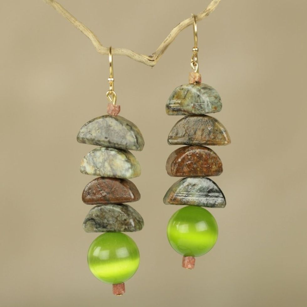 Hand Beaded Earrings with Soapstone and Cat's Eye 'Nndwoma Kese'