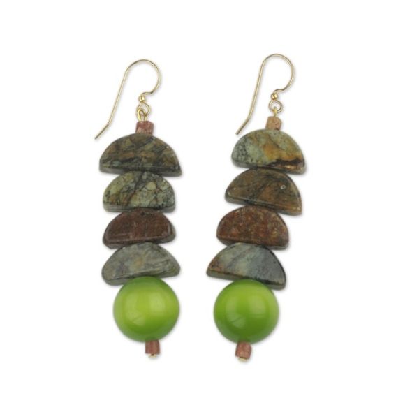 Alternate image for Hand Beaded Earrings with Soapstone and Cats Eye Nndwoma Kese