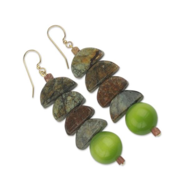 Alternate image for Hand Beaded Earrings with Soapstone and Cats Eye Nndwoma Kese