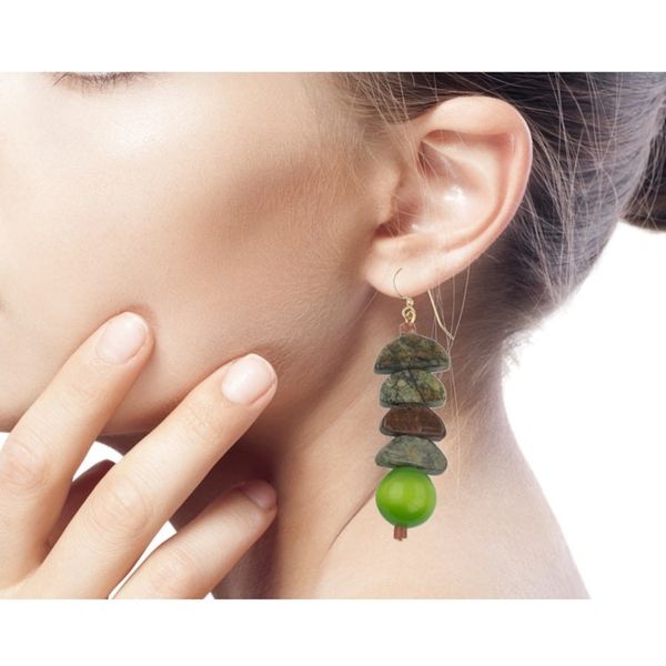 Alternate image for Hand Beaded Earrings with Soapstone and Cats Eye Nndwoma Kese