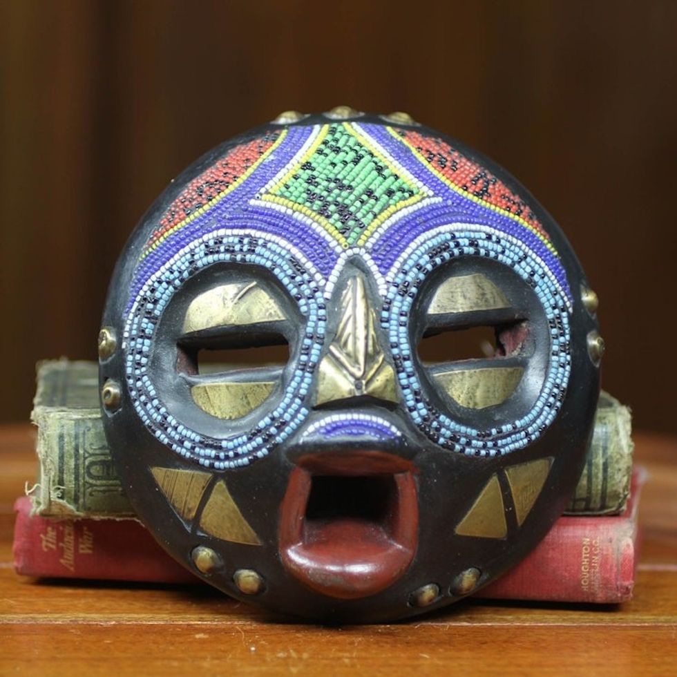 Colorful African Tribal Linguist Mask Crafted by Hand 'Okyeame'