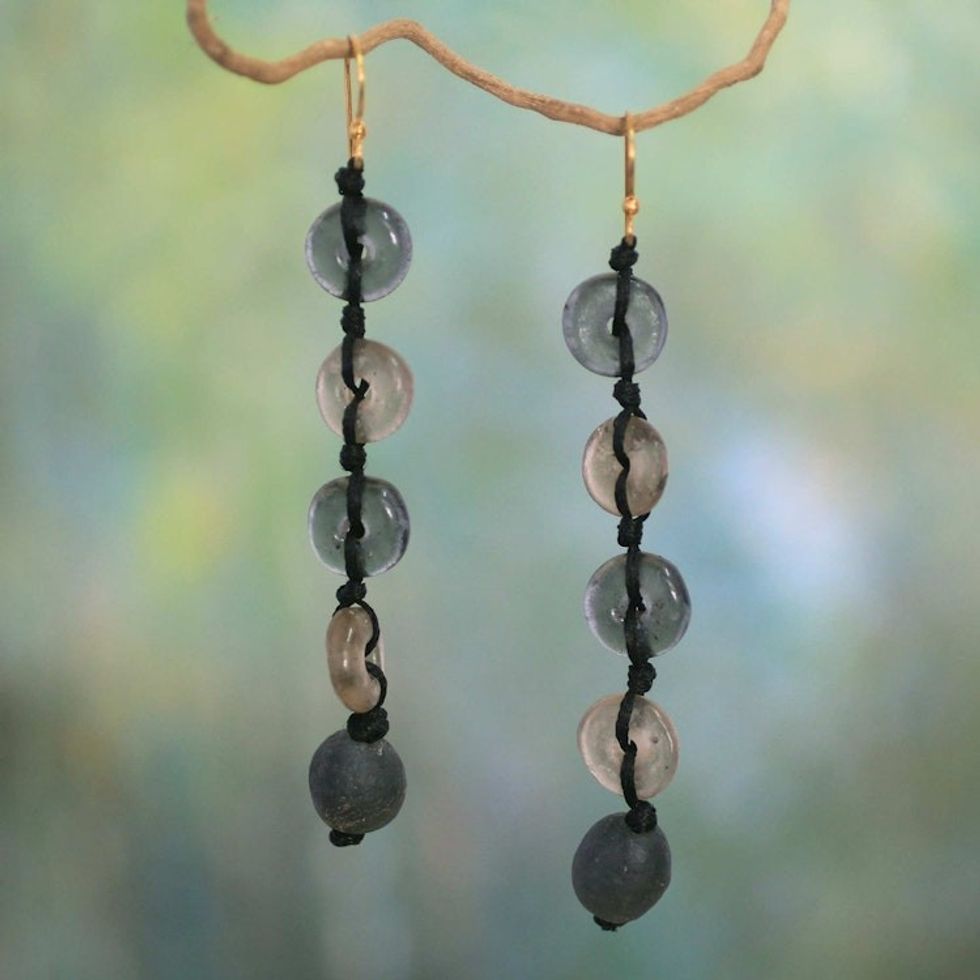 Handcrafted Modern Recycled Glass Dangle Earrings 'Pretty Taupe'