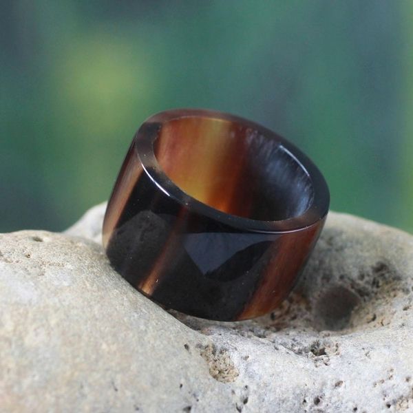Alternate image for Handmade Mens Horn Band Ring Brown Eagle Essence