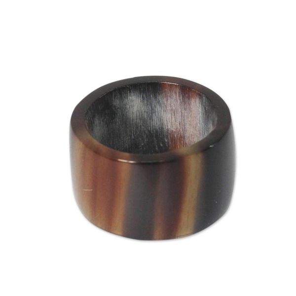 Alternate image for Handmade Mens Horn Band Ring Brown Eagle Essence