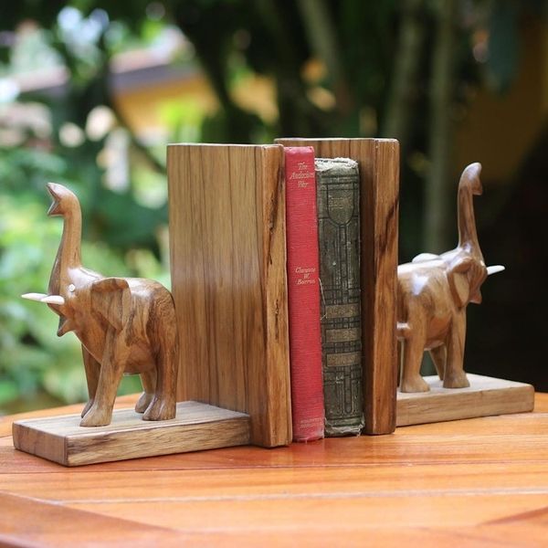 Alternate image for Hand Carved Wood Bookends from Africa Pair Good Luck Elephant