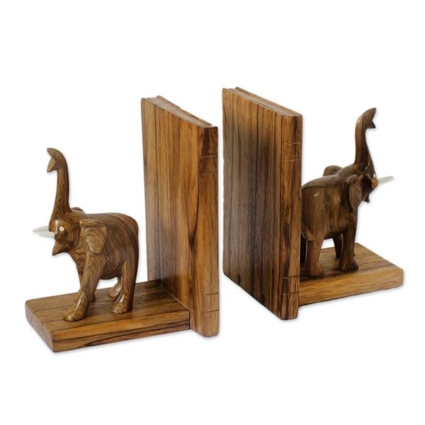 Alternate image for Hand Carved Wood Bookends from Africa Pair Good Luck Elephant