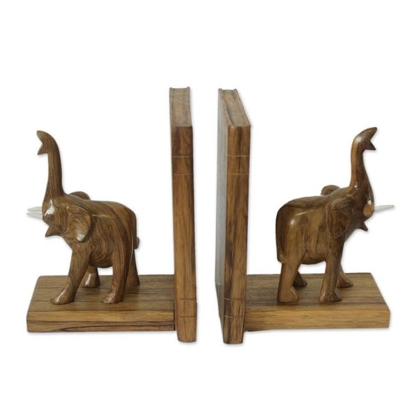 Alternate image for Hand Carved Wood Bookends from Africa Pair Good Luck Elephant