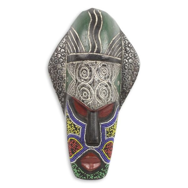Alternate image for Tribal Chief African Mask Beaded Wood Landa