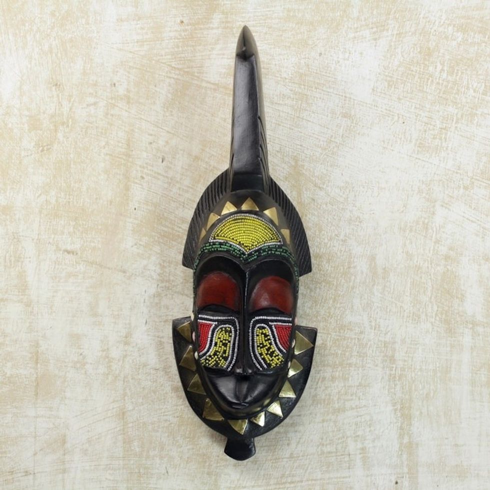 Hand Beaded Wood Wall Mask 'Senufo Purification'