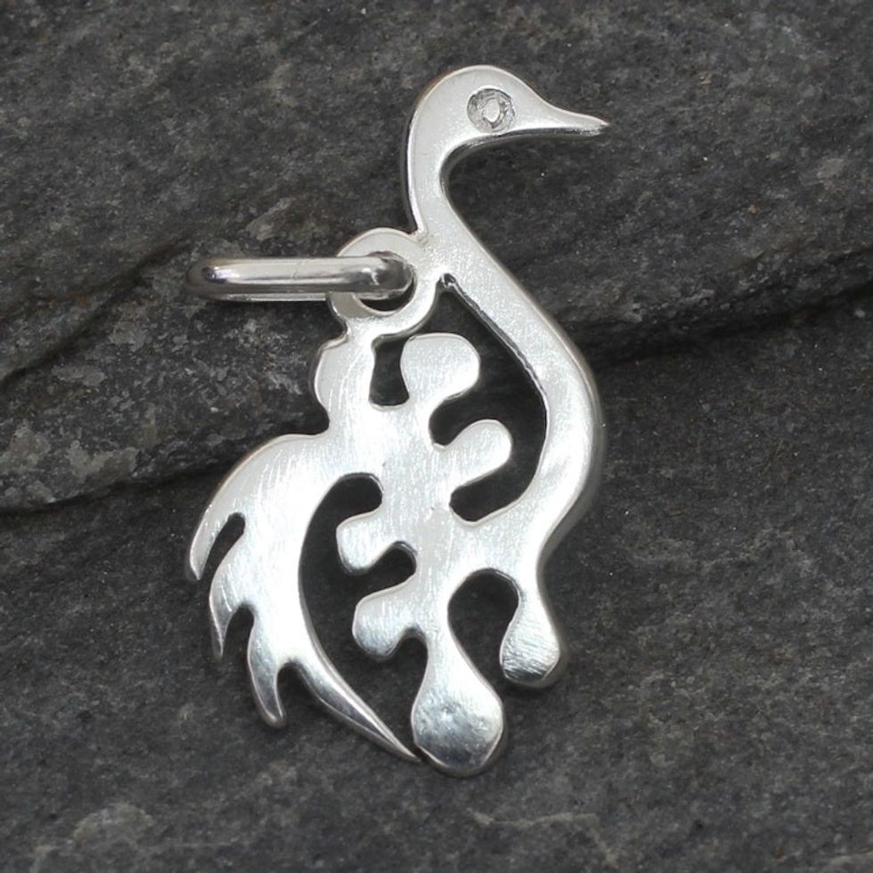 Handmade Sterling Silver Bird Pendant from Africa 'New Adinkra'