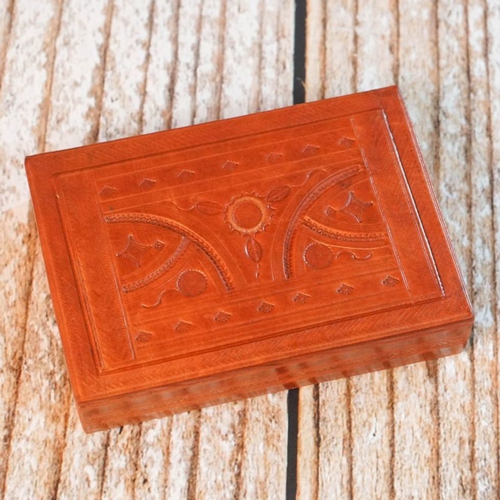 Leather Covered Wood Jewelry Box from Ghana 'Bamako Visions I'