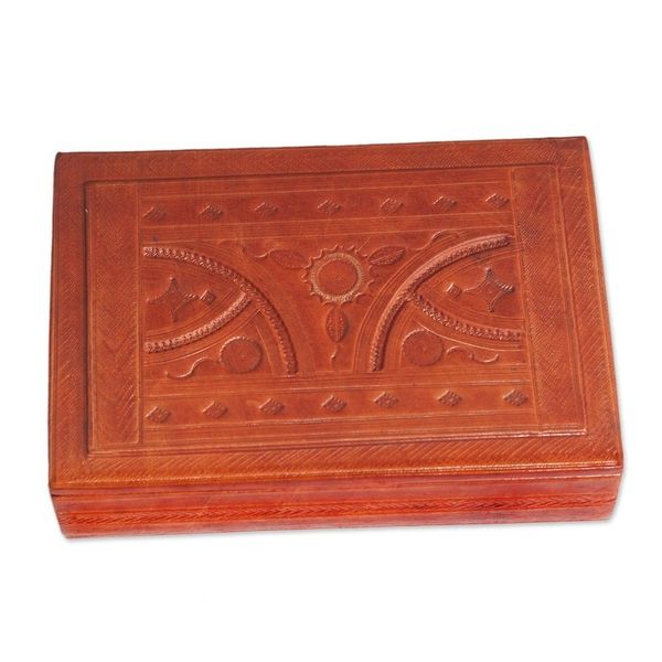 Alternate image for Leather Covered Wood Jewelry Box from Ghana Bamako Visions I