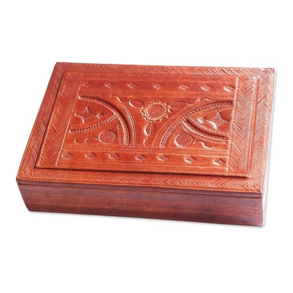 Alternate image for Leather Covered Wood Jewelry Box from Ghana Bamako Visions I