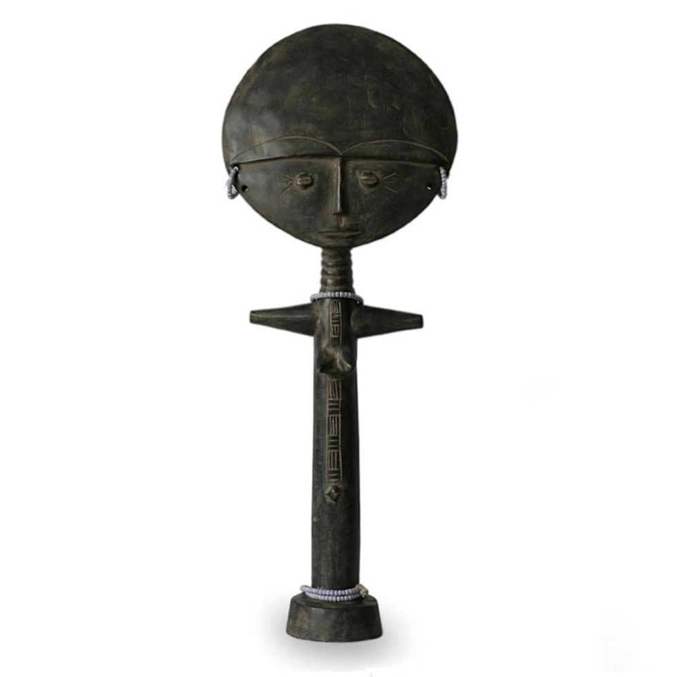 Wood Fertility Doll Sculpture 'Ashanti Girl'