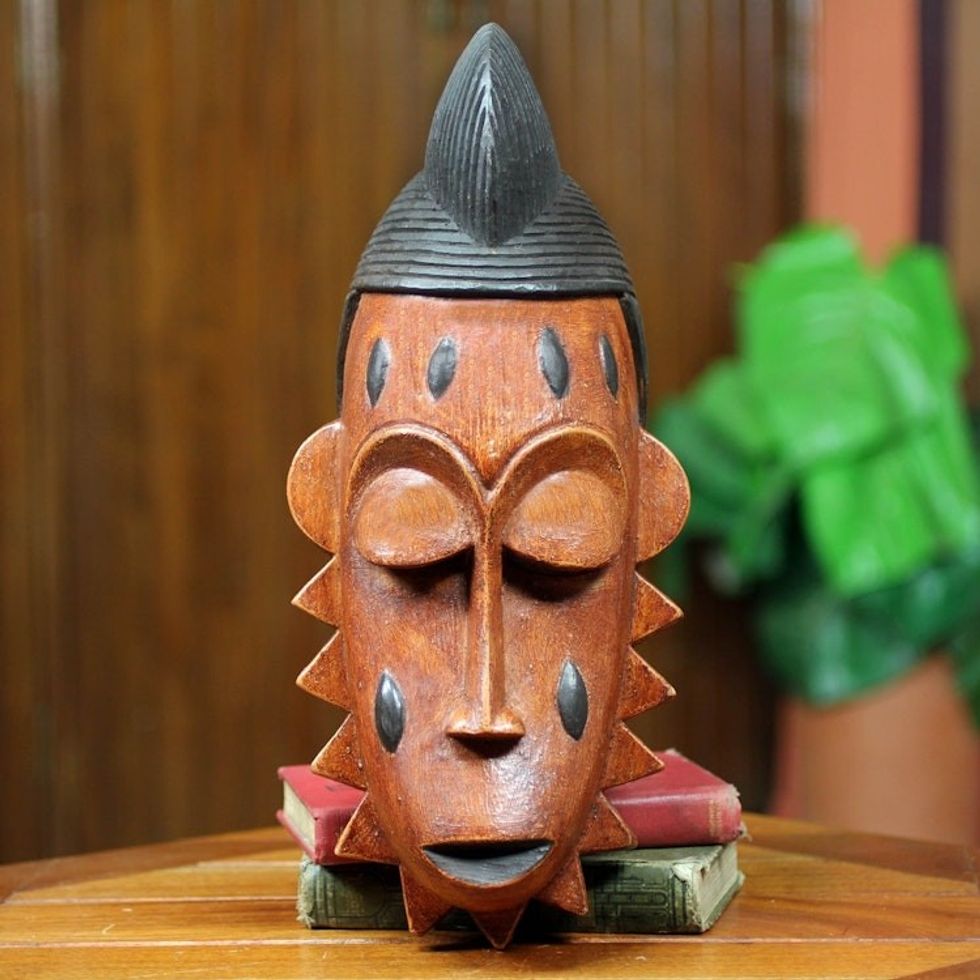 Hand Carved African Mask from Ghana 'Baule Chieftain'