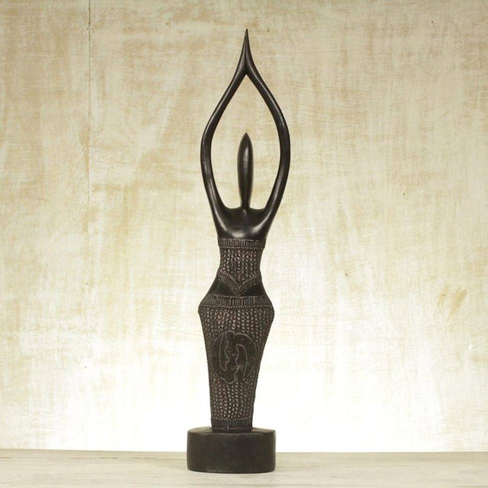 Fair Trade Wood Sculpture 'She Loves Life'