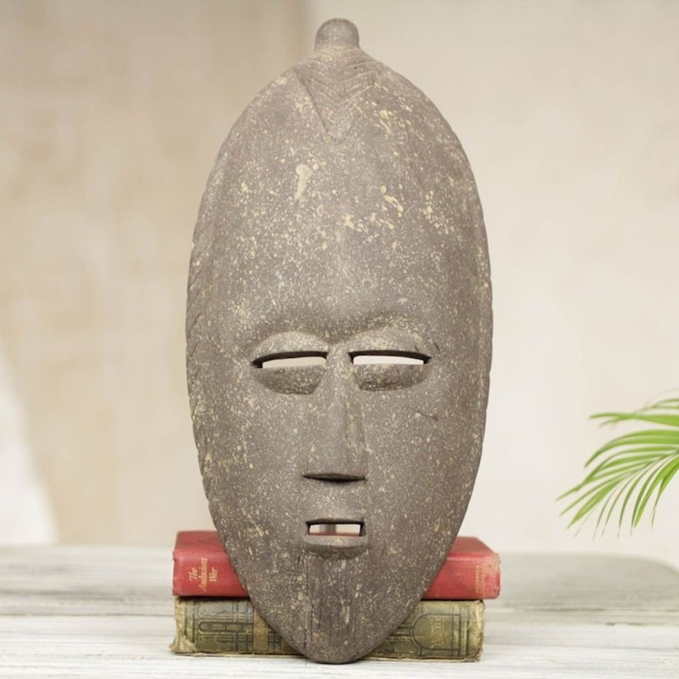 Hand Crafted Wood Mask 'Positive Thinker'
