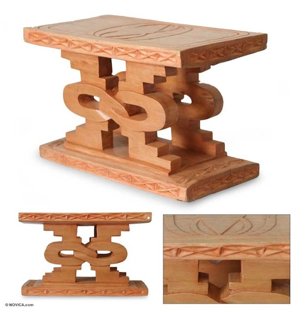 Mahogany wood throne stool 'Wisdom and Hope'