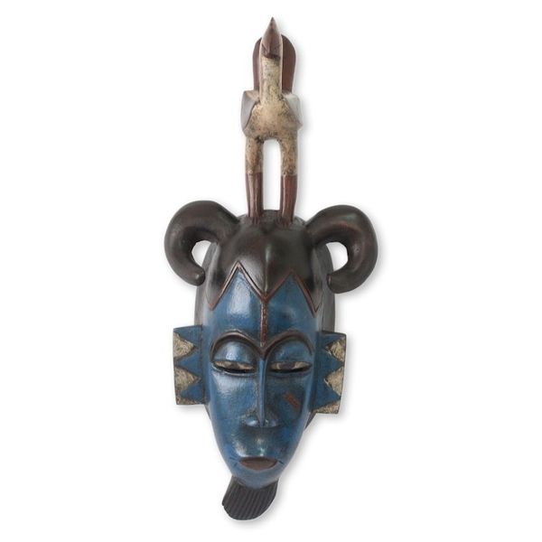 Alternate image for Blue African Mask with Bird Guro Rooster