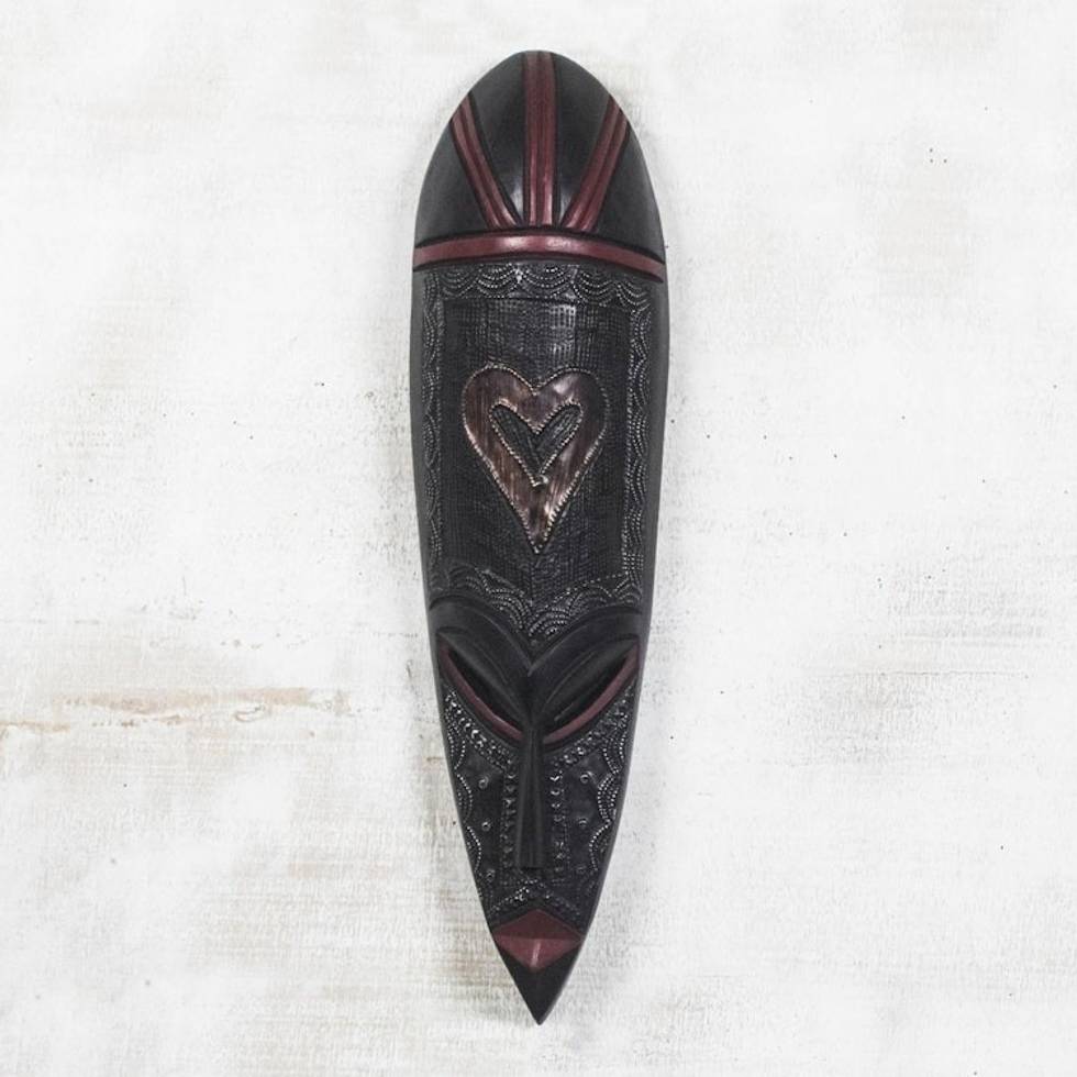Hand Crafted African Wood Mask 'African Heart'