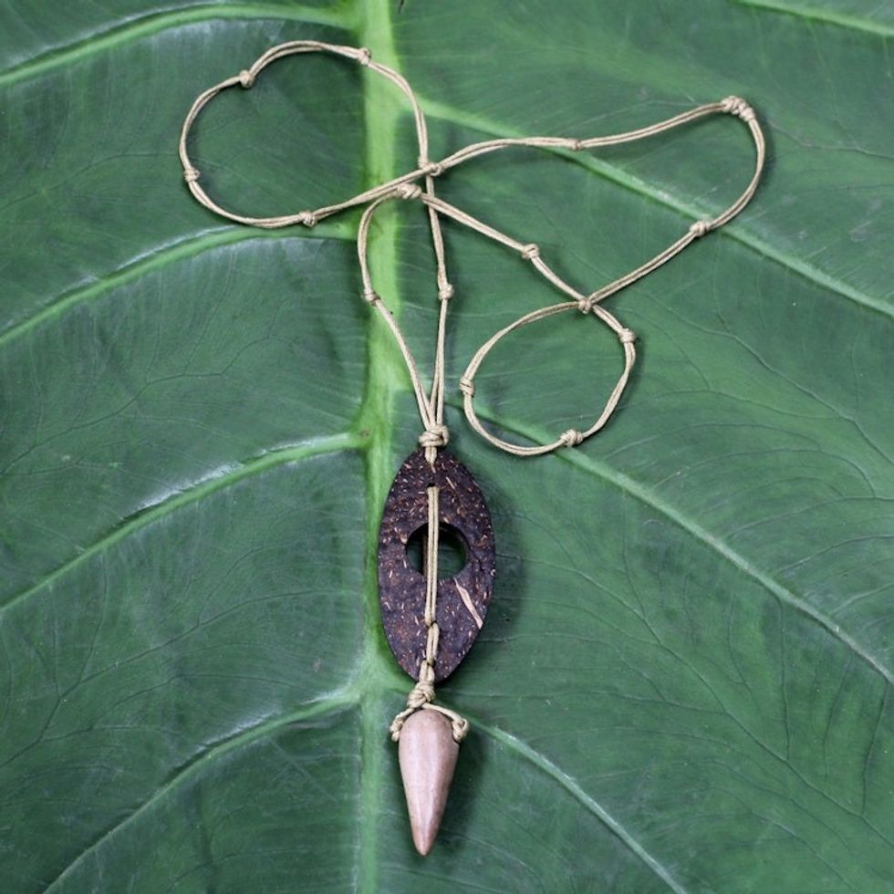 Men's Handcrafted Coconut Shell and Soapstone Necklace 'Brave'