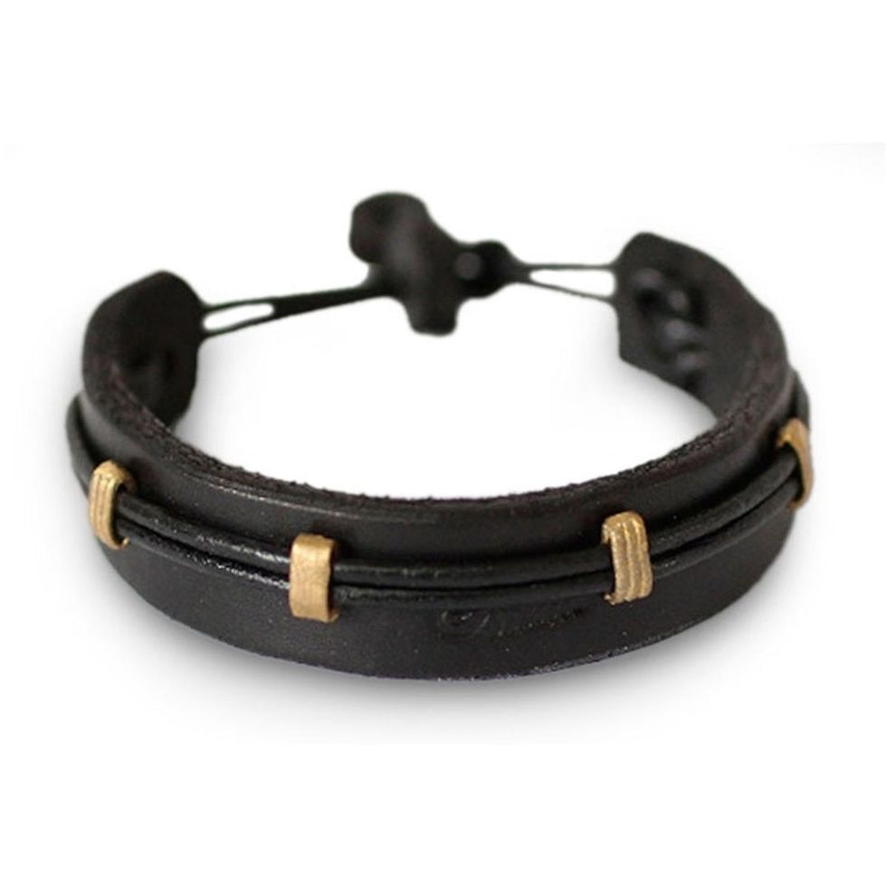 Men's Leather Wristband Bracelet 'Stand Alone in Black'