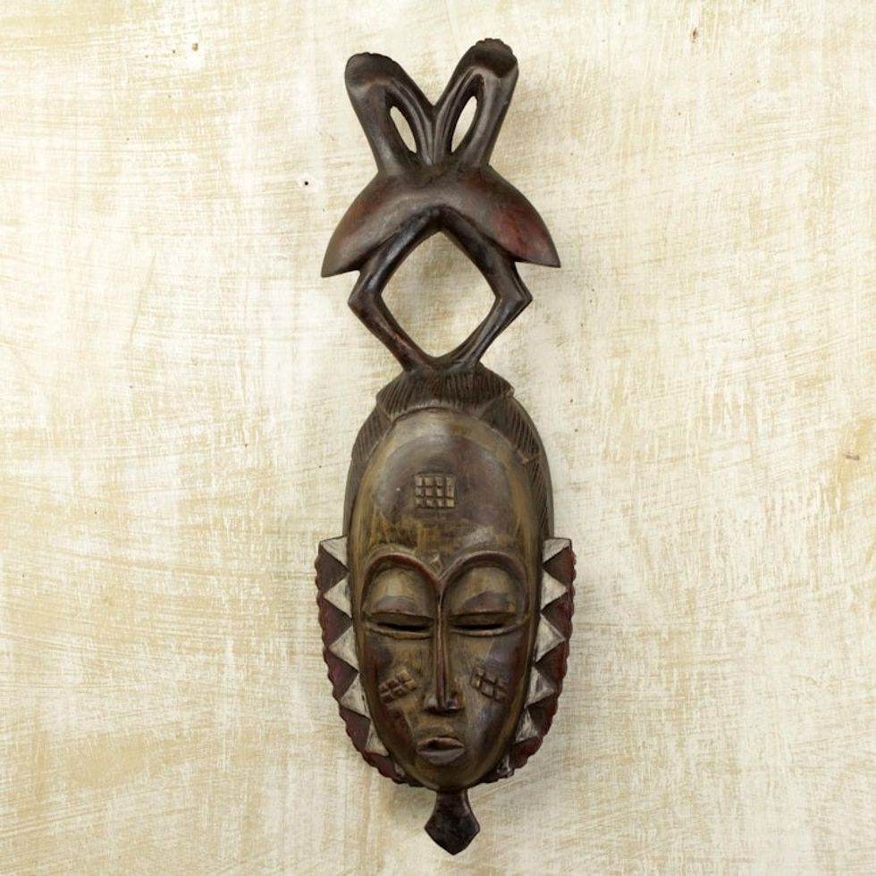 Handcrafted Ivory Coast Wood Mask 'Togetherness'