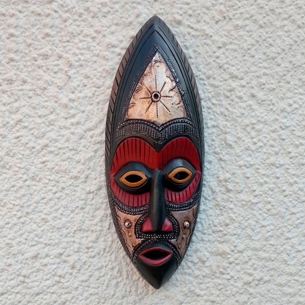 Authentic Hand Carved Akan Tribe African Mask 'Star Deity'