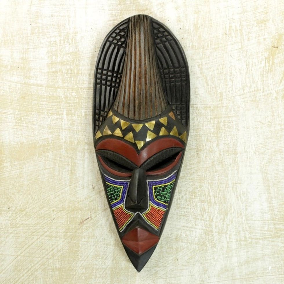 Hand Beaded Wood Mask from Africa 'Remember Your Past'