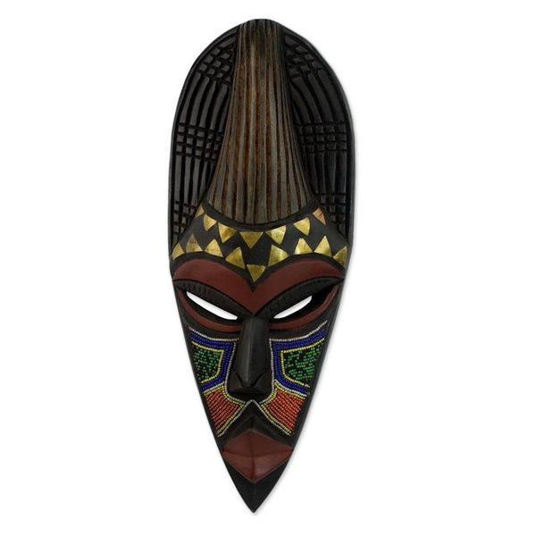 Alternate image for Hand Beaded Wood Mask from Africa Remember Your Past