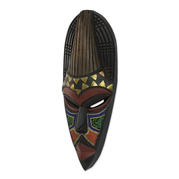 Alternate image for Hand Beaded Wood Mask from Africa Remember Your Past