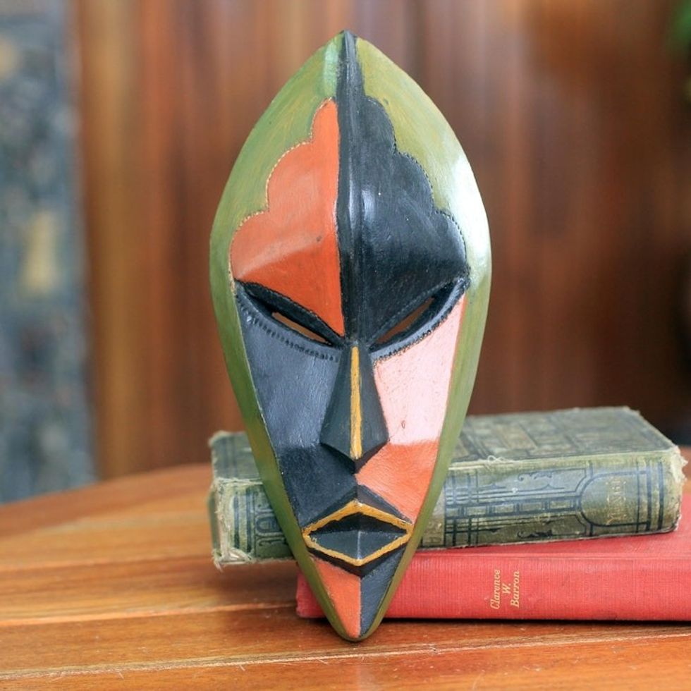 Ghanaian African Mask in Bright Colors 'Handsome Ewe Elder'