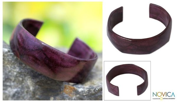 Alternate image for Hand Crafted Modern Leather Cuff Bracelet Dasba in Purple