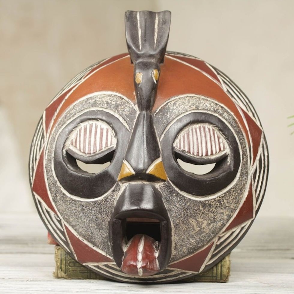 Handmade Malian Wood Mask 'Hoot at Hunger'