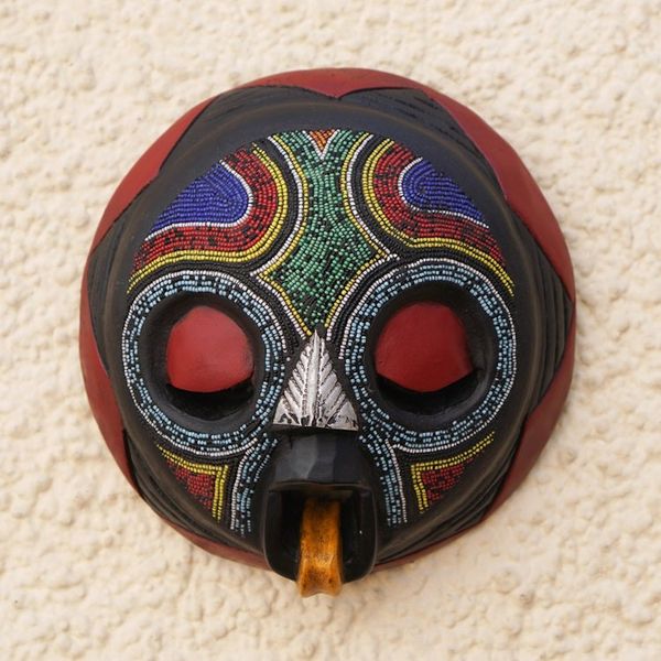 Alternate image for African Beaded Wood Mask Original Artisan Design Asomdwoe II