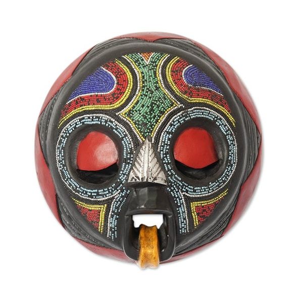 Alternate image for African Beaded Wood Mask Original Artisan Design Asomdwoe II